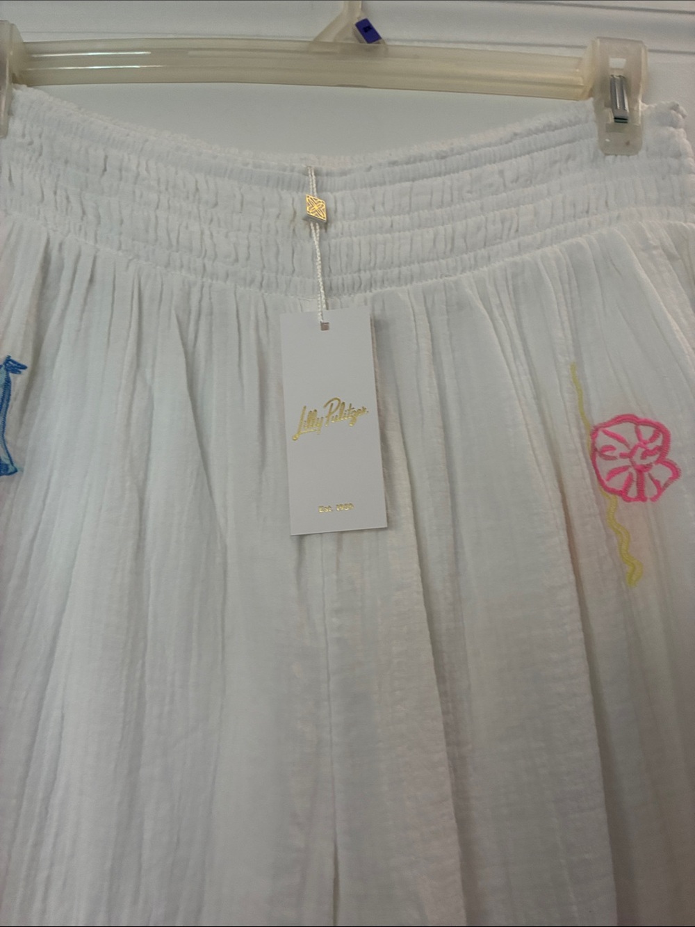 Lilly Pulitzer White Wide-Leg Pants with Colorful Embroidery - Picture 3 of 7